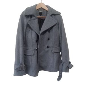 Express Grey Winter Wool button Pea  Coat Size Xs